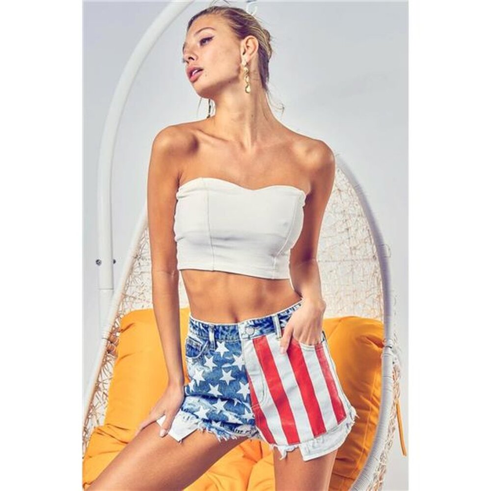 ⭐ NWT ⭐ BiBi Stars and Stripes Bleached Denim Shorts, Raw Hem, 4th of July - Picture 5 of 5